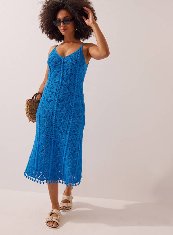 Blue Crochet Embroidered Midi Dress 12
